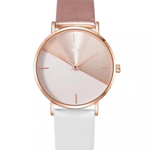 Montre à quartz femme or rose avec cadran bicolore champagne et bracelet en cuir