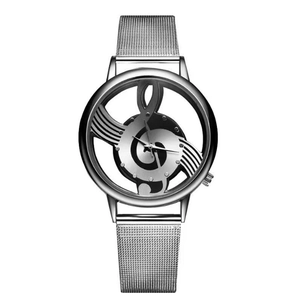 Montre À Quartz Note De Musique Cadran Évidé Clef De Sol Mode Artistique Maille Alliage Bracelet Similicuir Unisexe