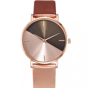 Montre Femme Quartz Minimaliste Cadran Bicolore Boîtier Alliage Bracelet Cuir Synthétique Ultra-Mince Décontractée Mode