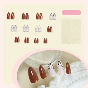 French tip leopard print press-on nails set with red brown almond false nail pieces