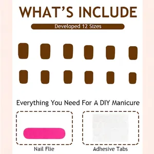 Size chart for 24pcs French short brown press-on nails with jelly adhesive and file