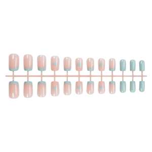 Pink and blue French cat-eye press-on nails set with heart patterns in 24 pieces