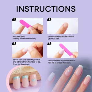 Detailed step-by-step application guide for heart pattern French press-on nail set