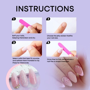 Step-by-step application guide for pink gradient press-on nails with heart glitter