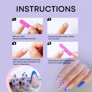 Step-by-step application guide for heart pattern press-on nails with tool kit