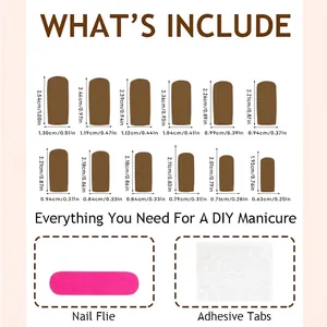 Size chart for French heart press-on nails including 12 sizes with glue tabs and file