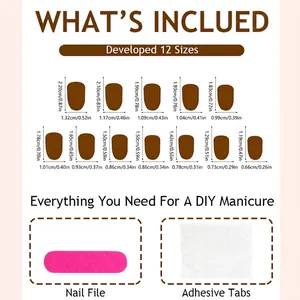 Guide des tailles pour faux ongles avec nœud rouge incluant lime et onglets adhésifs