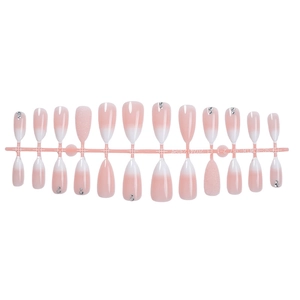 24pcs almond ombre press-on nails with glitter and rhinestones on white background
