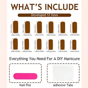Press-on nail kit with 12 sizes long French cross bow nails, file and adhesive tabs