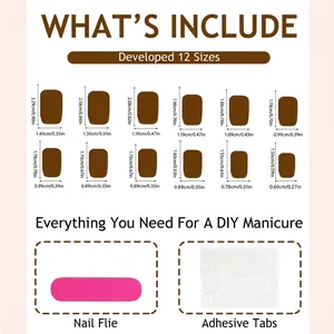 Short square press-on nails set with size chart, nail file, and adhesive tabs kits