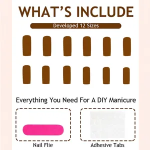 French style long black press-on nails set with size chart and tool kit including glue