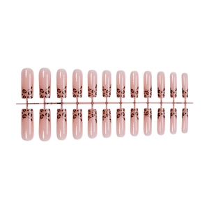 Unghie finte lunghe quadrate con stampa leopardata, set da 24 pezzi rosa chiaro
