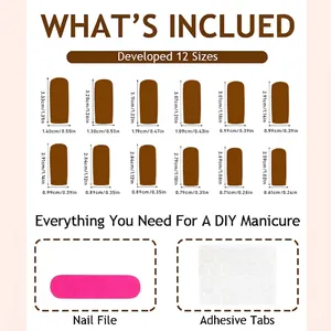 Size chart for French long press-on nails with 12 sizes and DIY application kit