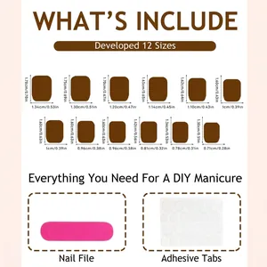 Size chart for sweet short press-on nails including 12 sizes with glue and nail file tool