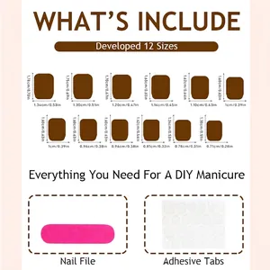 Size guide for apple gradient press-on nails including 12 sizes with nail file and tabs