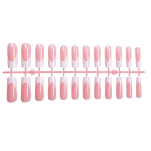 Coffret de 24 faux ongles French manucure roses avec texture de vagues en relief 3D