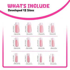 Tableau des tailles pour faux ongles French dégradé avec 12 tailles de capsules roses
