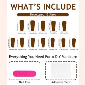 Faux ongles longs ballerine marrons avec guide de 12 tailles et accessoires de pose