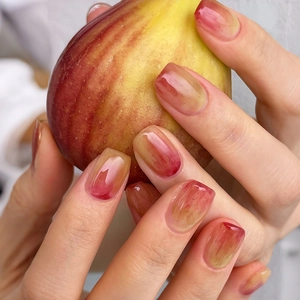 Short Square Round Press On Nails Gradient Blush Fig Color Glossy Wearable Detachable Artificial False Nails For Women DIY