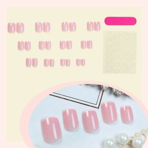 24pcs short square press-on nails set with nude pink French design and manicure tools