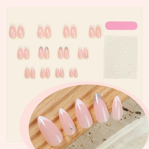 24pcs white French fake nails with silver glitter, mini file and adhesive tabs