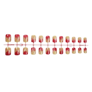 24pcs short square press-on nails with red and white gradient watercolor effect