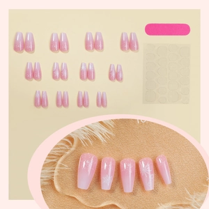 Gradient pink and white Christmas snowflake press-on nails set with tools and 24 pieces