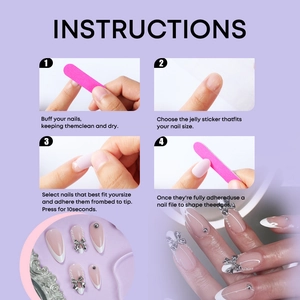 Step-by-step instructions for applying French press-on nails with bow and pearl accents