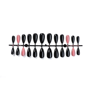 Black and nude pink almond press-on nails set with 24 pieces of glossy finish tips