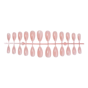 Nude almond-shaped press-on nails with silver glitter French tips, 24-piece full set kit