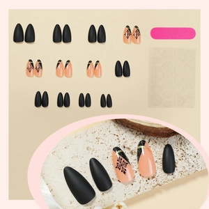 Christmas matte black and pink snowflake press-on nails with 24pcs and file set