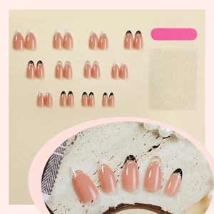 Kit unghie finte a mandorla leopardate con glitter dorati e design French manicure