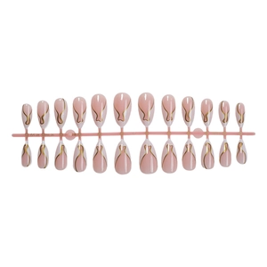 Almond press-on nails with french white gold edges and light pink base 24pcs set