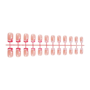 French style 24pcs pink gradient press-on nails with white wave patterns in a gift box