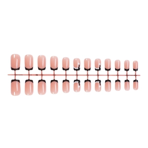 Klassisches Set mit französischen Kunstnägeln, rosa Basis und schwarzen Spitzen, 24 Stück
