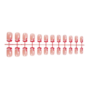 Faux ongles courts style French Noël avec pointes ondulées rouges en lot de 24