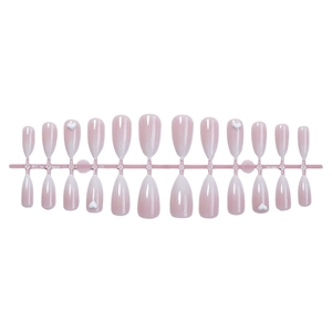 Pink gradient almond press-on nails with 3D heart charms, set of 24 pieces on frame