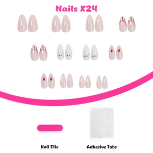 Halloween press-on nails set with ghost, spider web and blood drip designs, 24 pieces