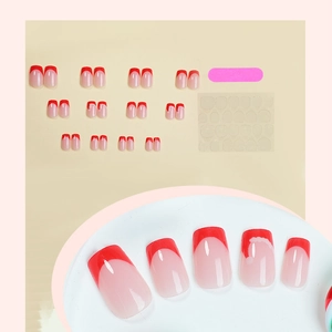 Weihnachts-Nagelset mit roten French-Tips, 24 künstliche Fingernägel mit Zubehör