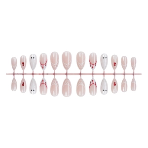 24pcs Halloween press-on nails featuring ghost patterns, spider webs, and blood drip designs