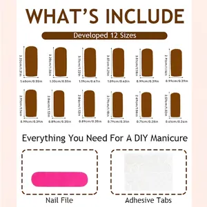 Size guide for Christmas embossed press-on nails including 12 sizes and accessories kit