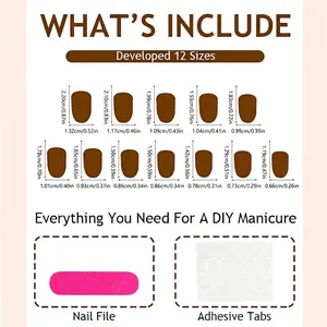 Tabella taglie per unghie finte natalizie con 12 misure e kit di applicazione