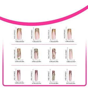 Guide des tailles de faux ongles léopard longs avec nœuds dorés et strass brillants