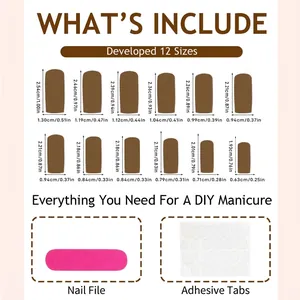 Press on nail set size chart with 12 sizes in red Christmas style and nail tool kit