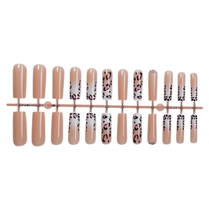 Long almond press on nails with gradient leopard print and rhinestones 24pcs set