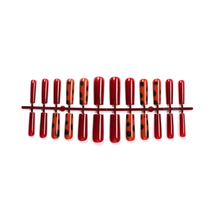 Long coffin leopard print press-on nail kit with red and black spotted pattern design