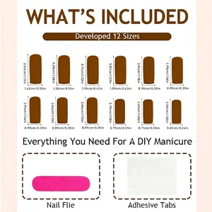French Christmas press-on nails set with size chart and DIY manicure accessories