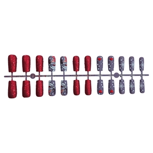 Aurora red Christmas press-on nails with cartoon reindeer and snowflake patterns