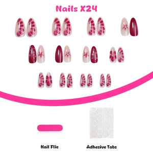 Set dettagliato di 24 unghie finte con strass floreali, limetta e adesivi inclusi