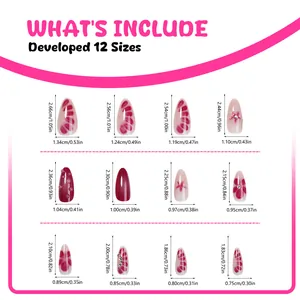 Tabella delle taglie per unghie finte che mostra 12 diverse dimensioni di lunghezza